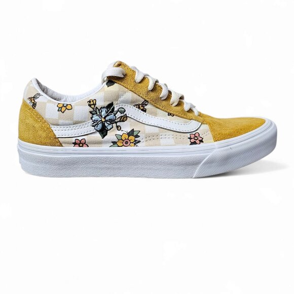 VANS Old Skool GARDEN Floral Check Cottage Embroidered Suede Skate Sneaker Shoe - Picture 1 of 11